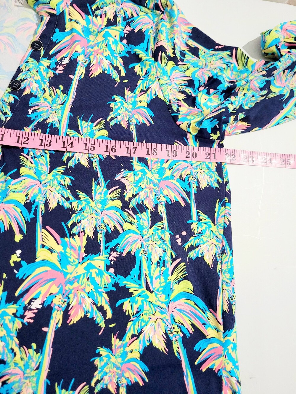 Lulu-B Tropical Palm Print Liquid Knit Tunic Top Large Navy Beach Cover Up - Picture 9 of 12